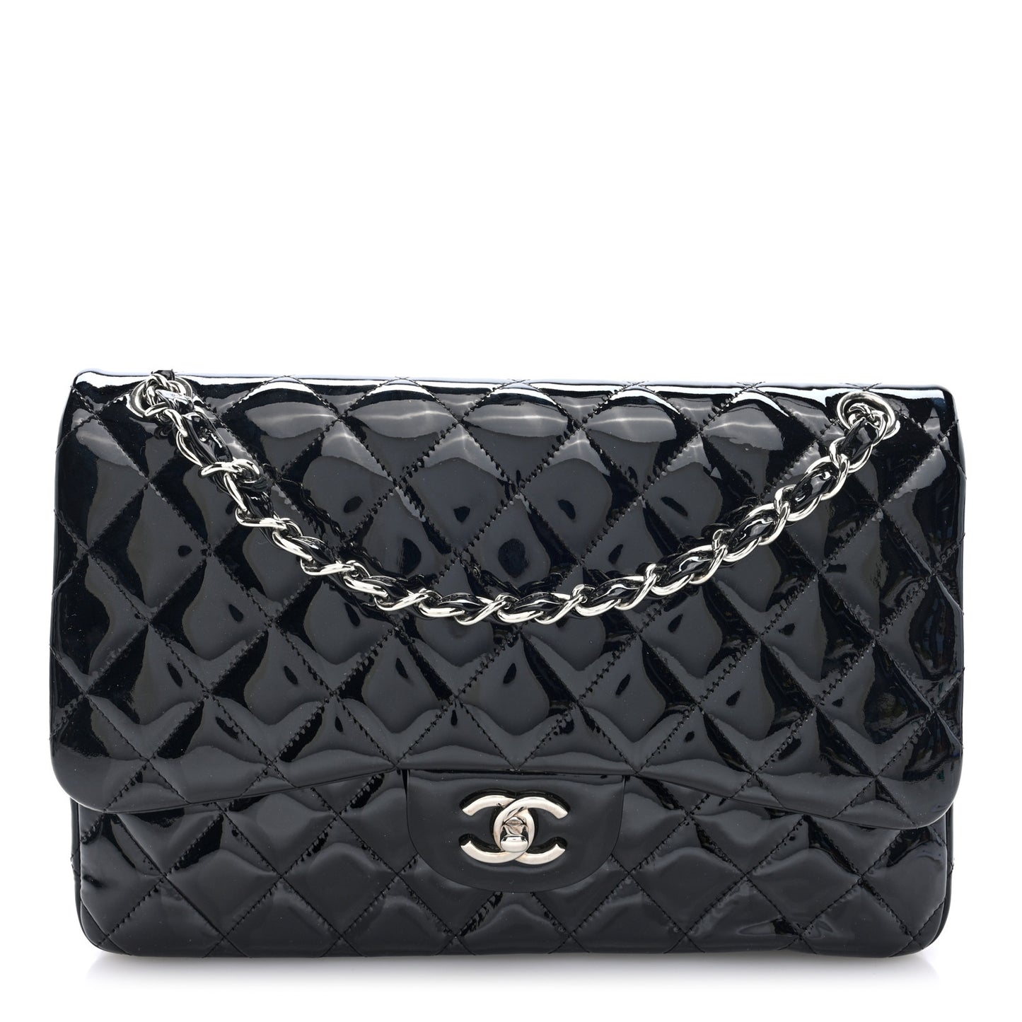 Patent Quilted Jumbo Double Flap Black