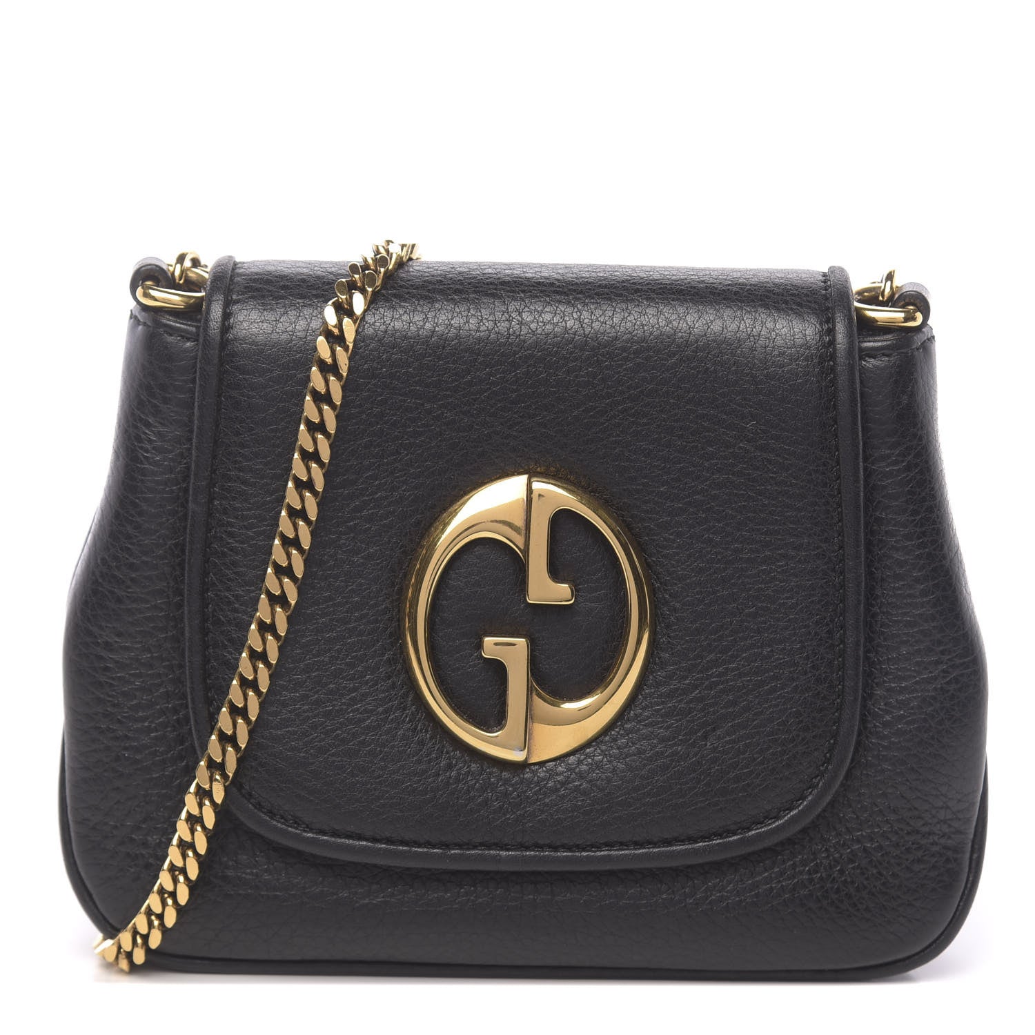 Gucci Pebbled Calfskin Small 1973 Chain Shoulder Bag Black 1 of 10