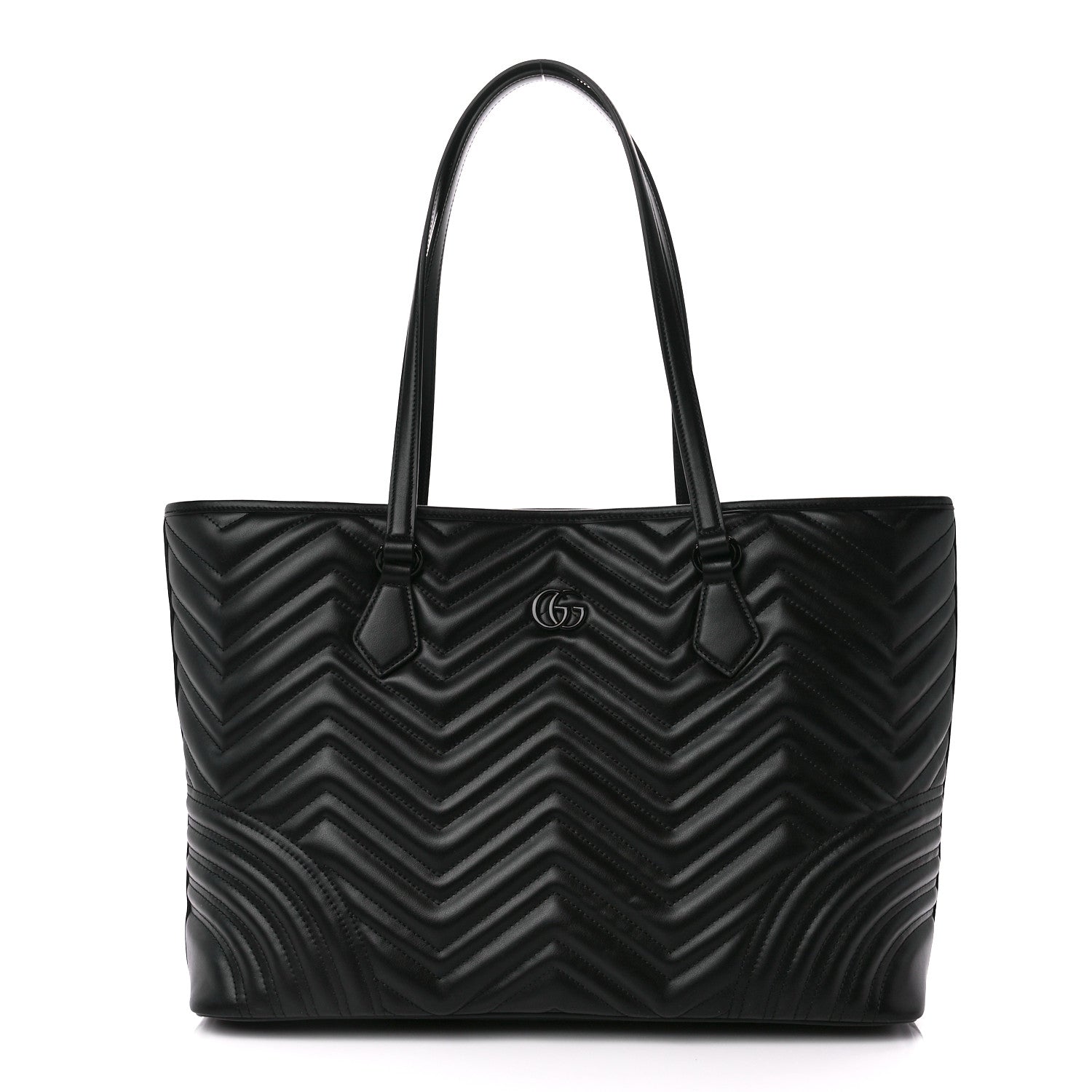 Gucci Calfskin Matelasse Monochrome Large GG Marmont Tote Bag Black 1 of 11