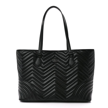 Gucci Calfskin Matelasse Monochrome Large GG Marmont Tote Bag Black 1 of 11