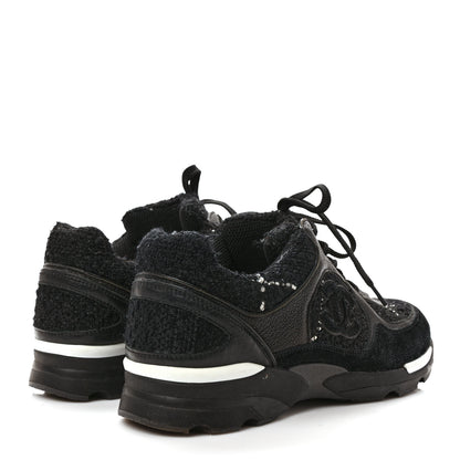 Chanel Tweed Suede Goatskin CC Sneakers 40 Black White 4 of 8