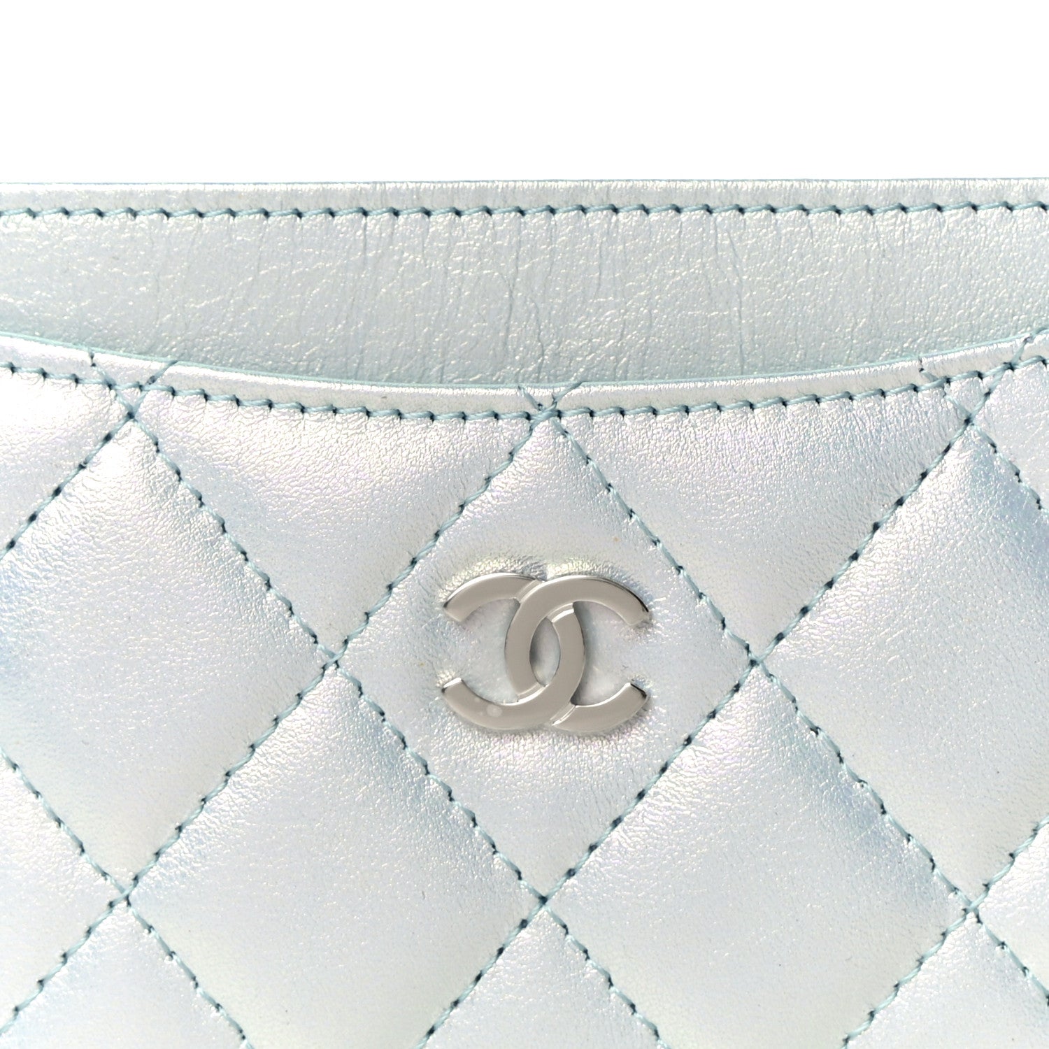 Chanel Iridescent Lambskin Quilted Card Holder Light Blue 8 of 11