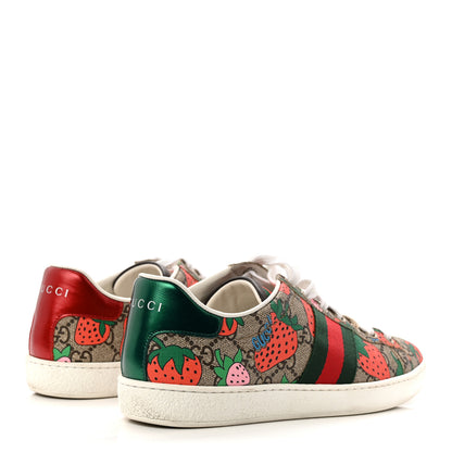 Gucci GG Supreme Monogram Strawberry Web Womens Ace Sneakers 36.5 Beige Multicolor Red Green 6 of 10