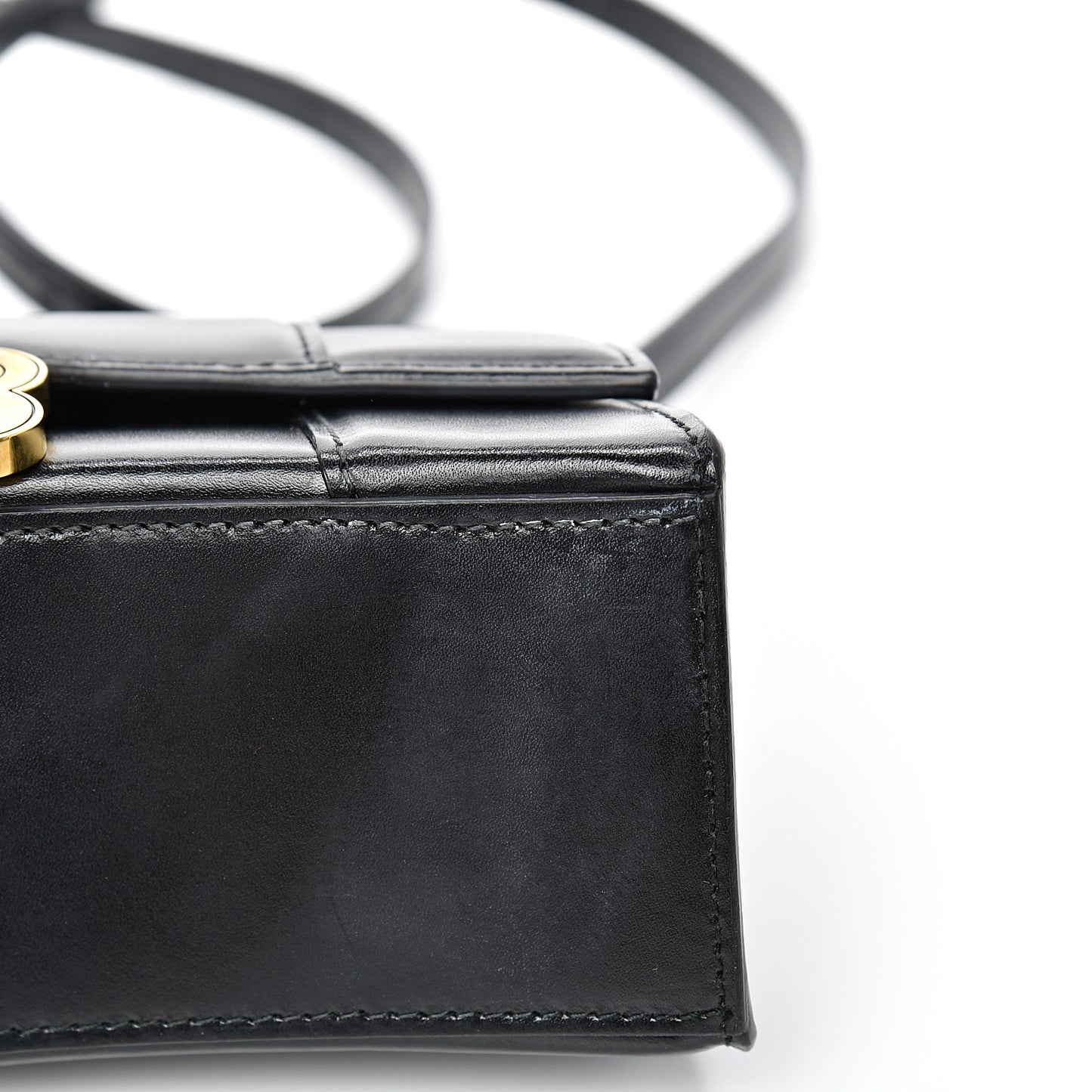 Shiny Box Calfskin Hourglass Top Handle Bag XS Black