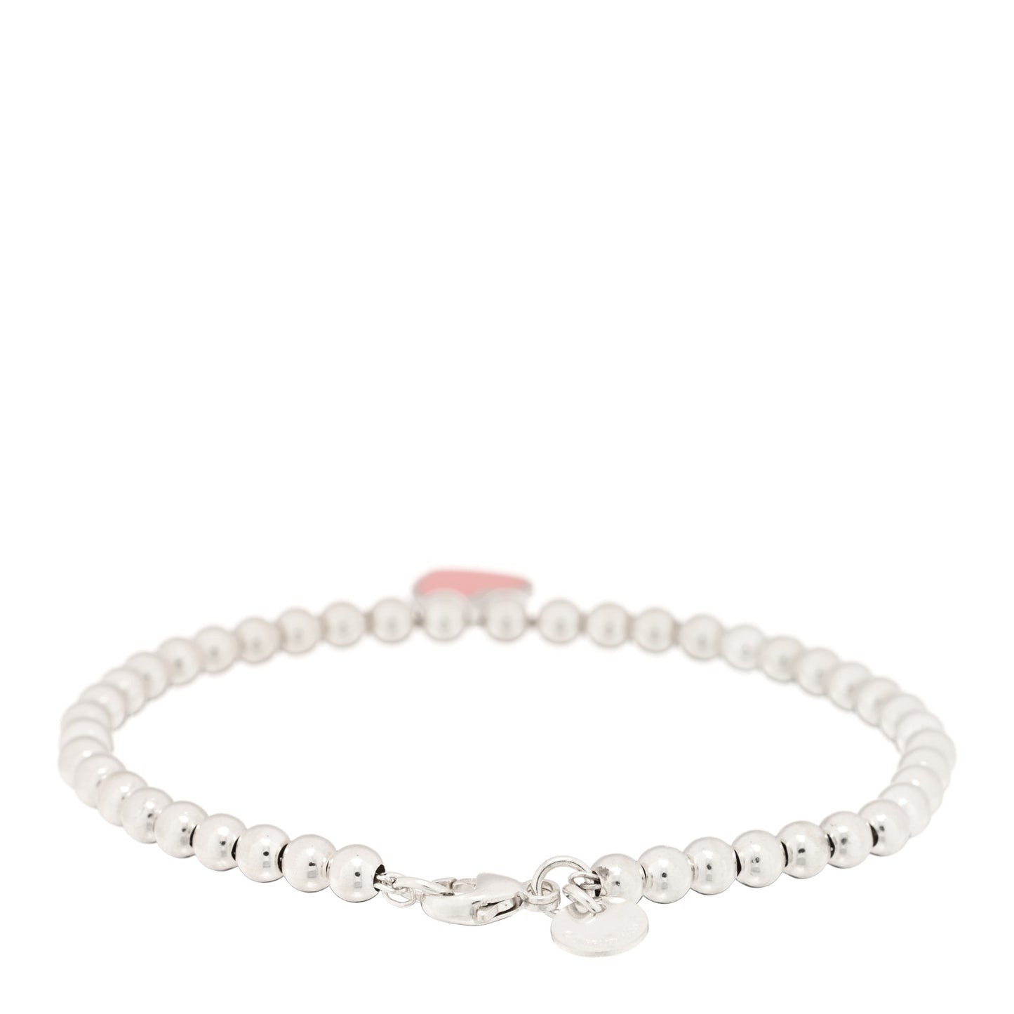 Sterling Silver Enamel 4mm Return to Tiffany Heart Tag Bead Bracelet Pink