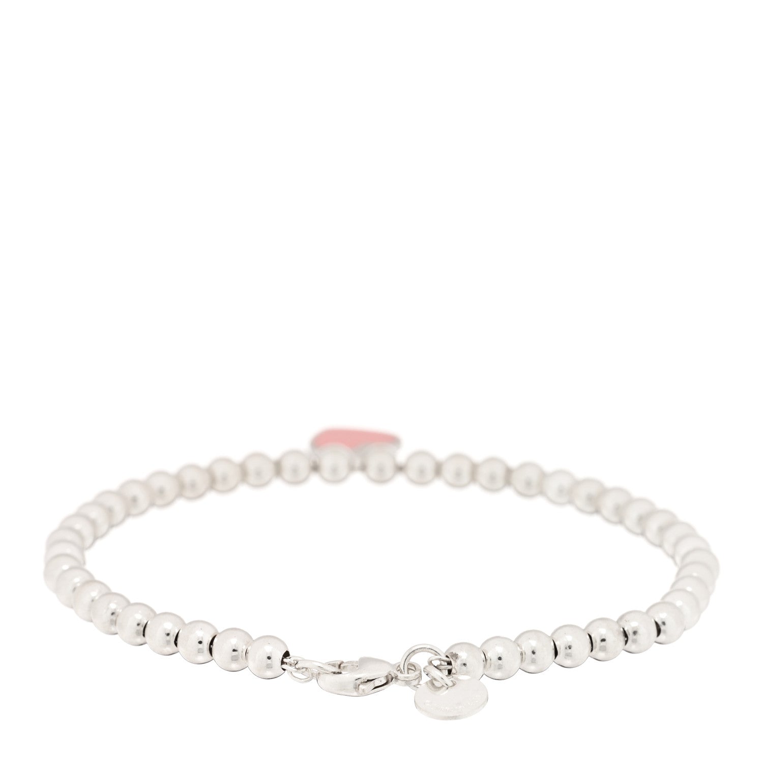 Tiffany Sterling Silver Enamel 4mm Return to Tiffany Heart Tag Bead Bracelet Pink 2 of 3