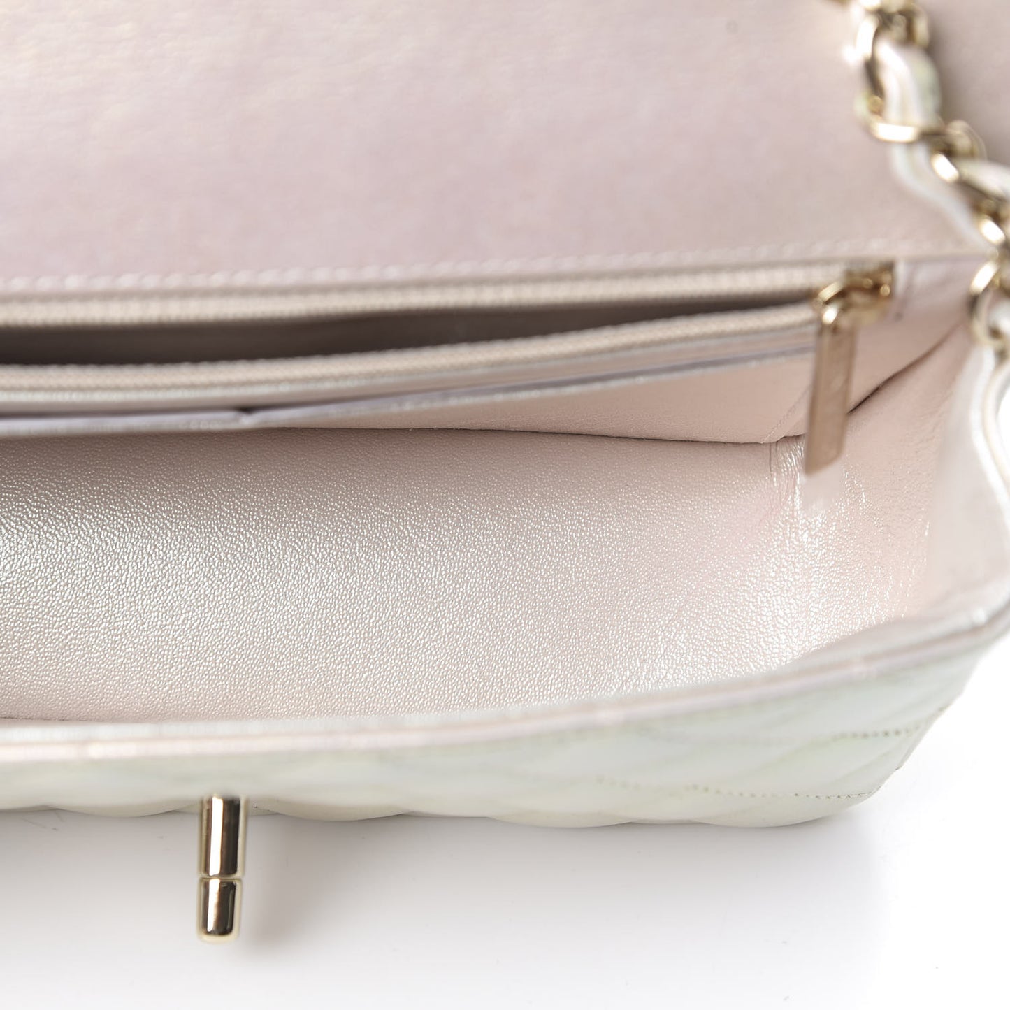 Iridescent Lambskin Quilted Mini Rectangular Flap Ivory