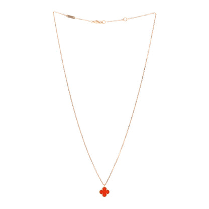 Van Cleef & Arpels 18K Rose Gold Carnelian Sweet Alhambra Pendant Necklace 3 of 6