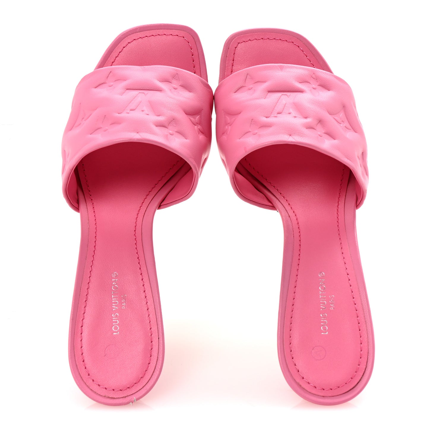 Lambskin Embossed Monogram Revival Mid Heel Mules 38 Rose Pop