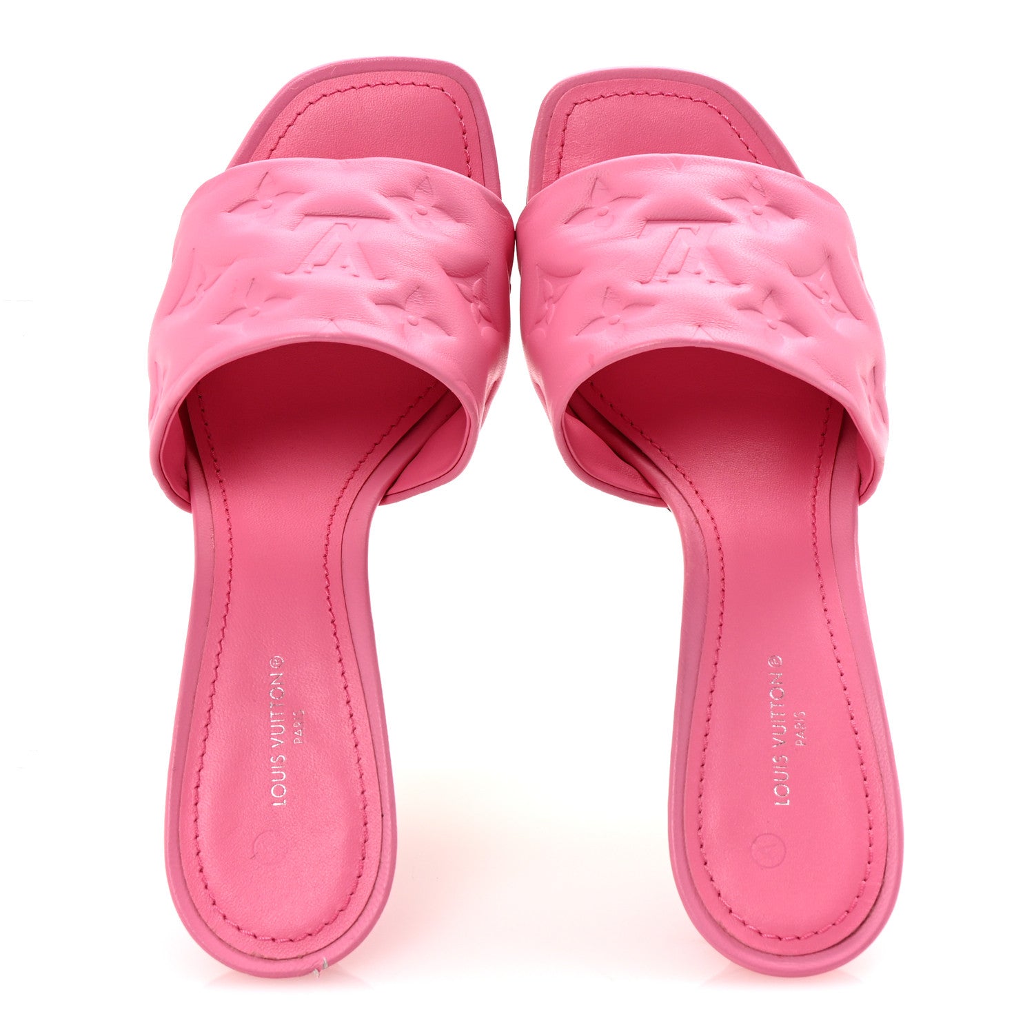 Louis Vuitton Lambskin Embossed Monogram Revival Mid Heel Mules 38 Rose Pop 2 of 9
