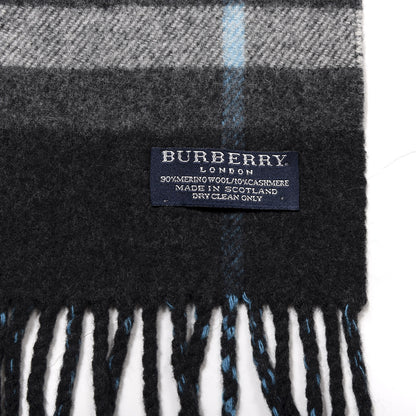 Burberry Wool Cashmere House Check Striped Fringe Scarf Grey 3 of 3