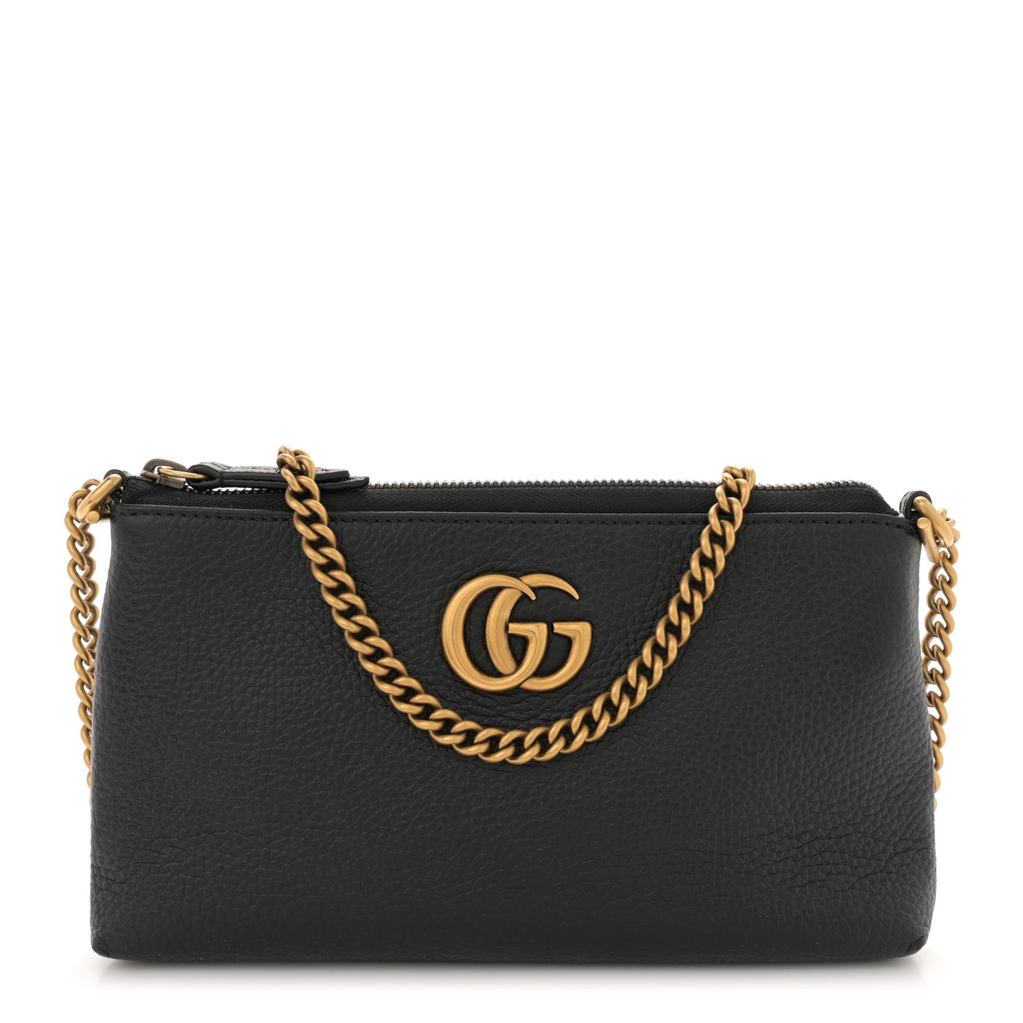 Pebbled Calfskin GG Marmont Zip Chain Bag Black
