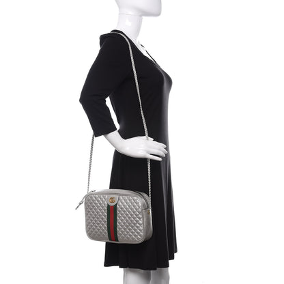 Gucci Laminated Nappa Web Trapuntata Small GG Shoulder Bag Argento 2 of 10