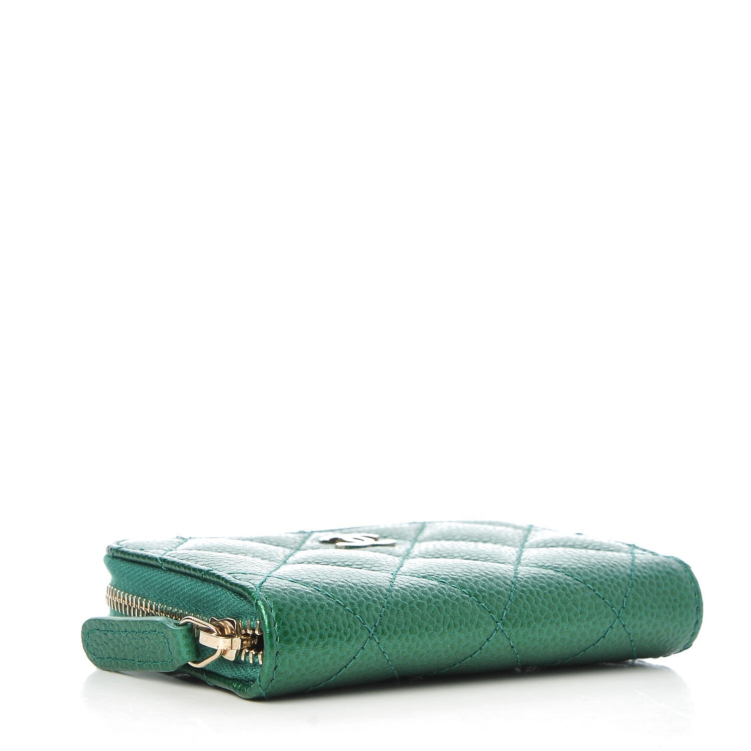 Chanel Metallic Caviar Quilted Zip Coin Purse Green 4 of 8