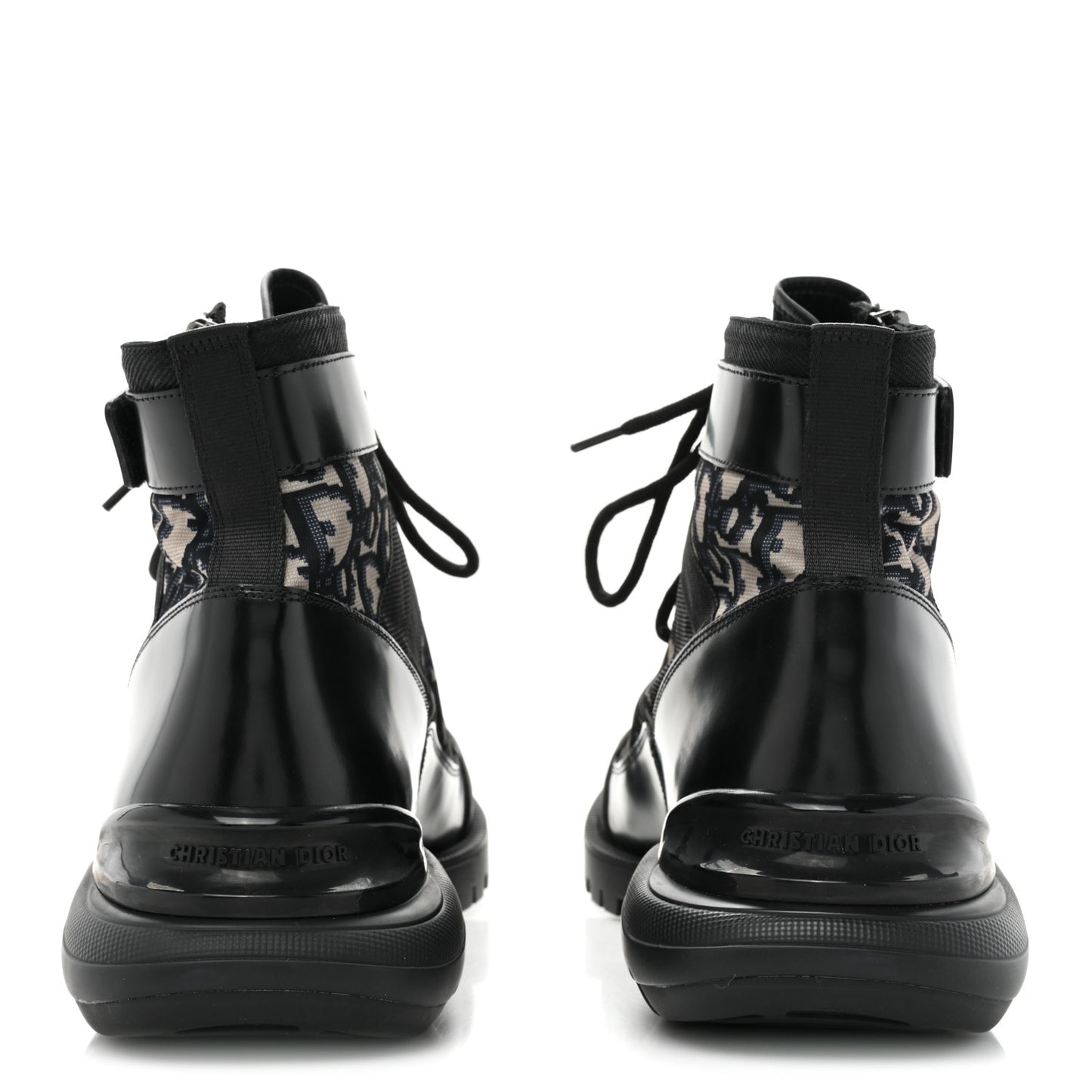 Oblique Polished Calfskin Mens Combat Ankle Boots 44 Beige Black
