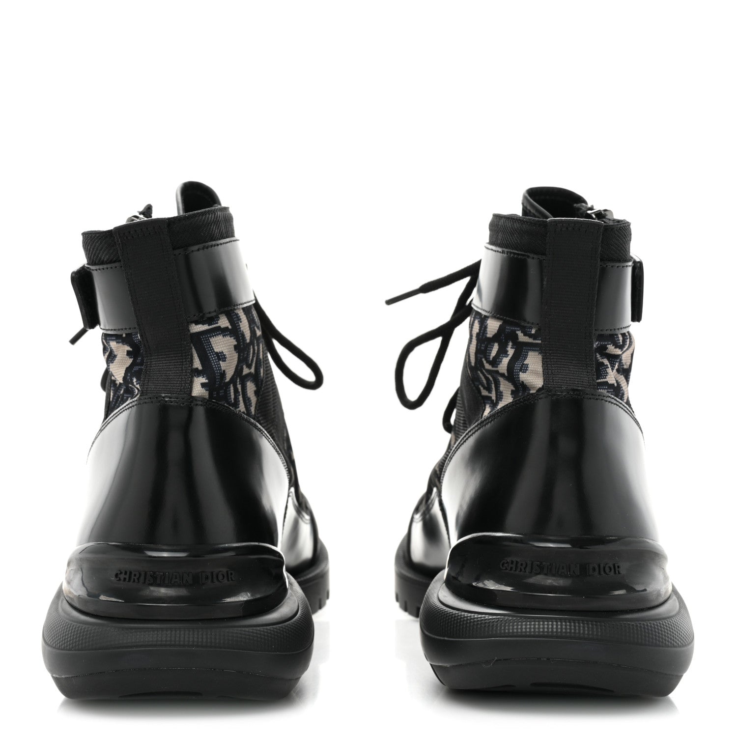 Christian Dior Oblique Polished Calfskin Mens Combat Ankle Boots 44 Beige Black 4 of 10