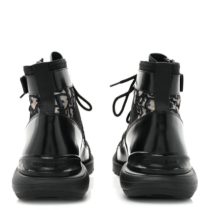 Christian Dior Oblique Polished Calfskin Mens Combat Ankle Boots 44 Beige Black 4 of 10