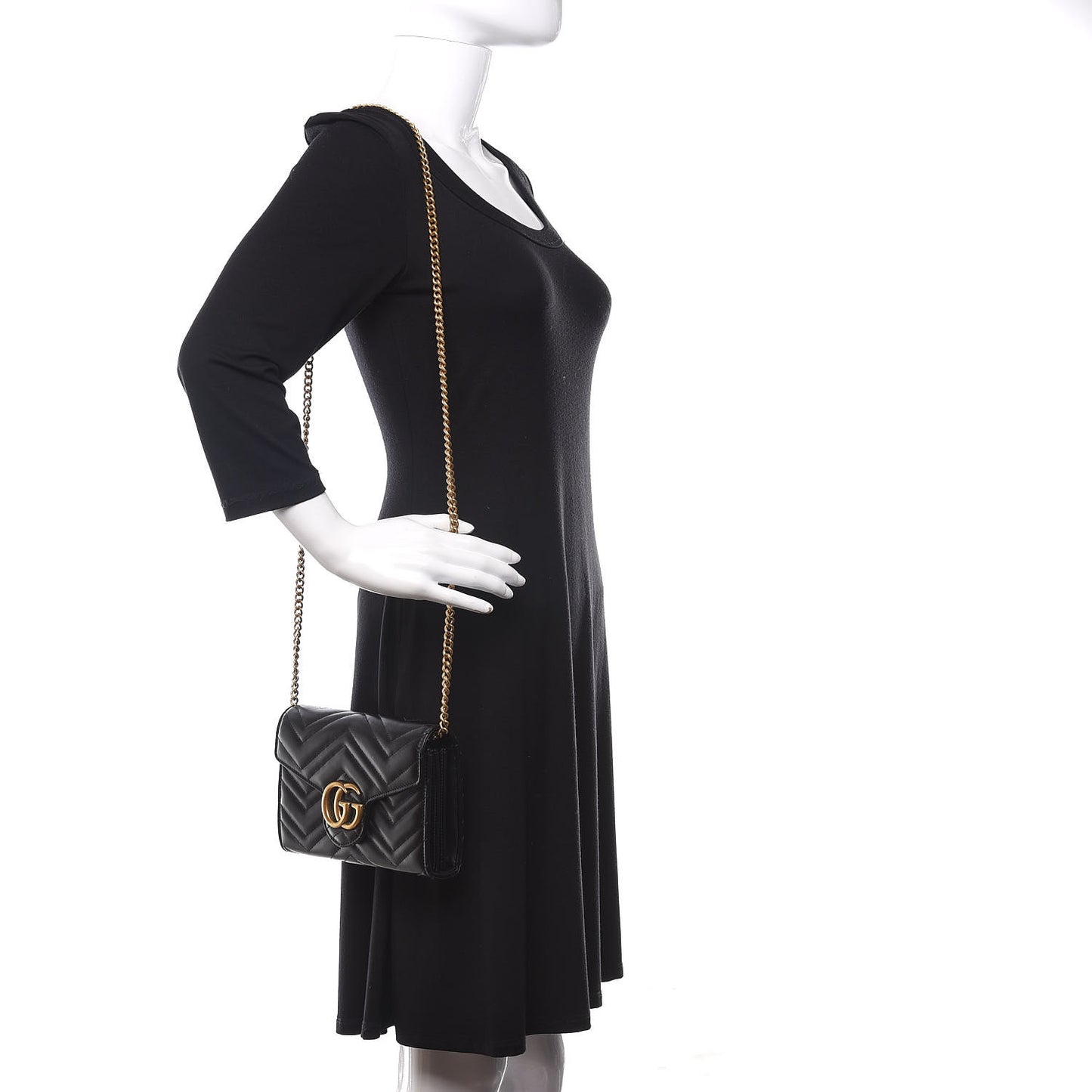 Calfskin Matelasse GG Marmont Chain Wallet Black