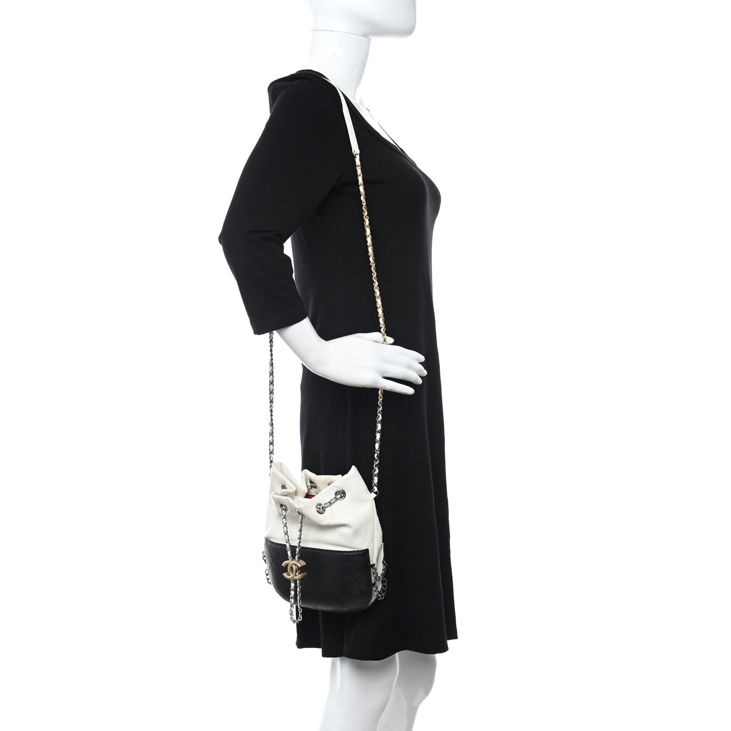 Chanel Aged Calfskin Quilted Small Gabrielle Bucket White Black 2 of 13