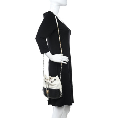 Chanel Aged Calfskin Quilted Small Gabrielle Bucket White Black 2 of 13