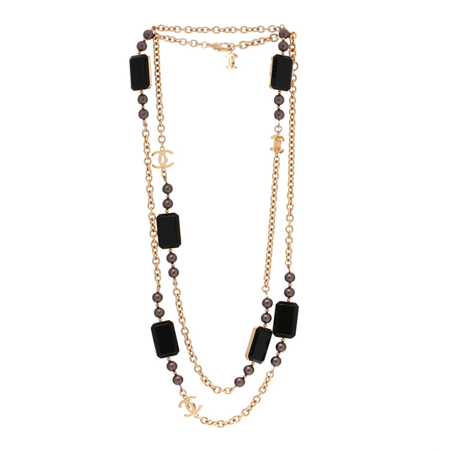 Chanel Enamel CC Long Necklace Brown Gold 3 of 4
