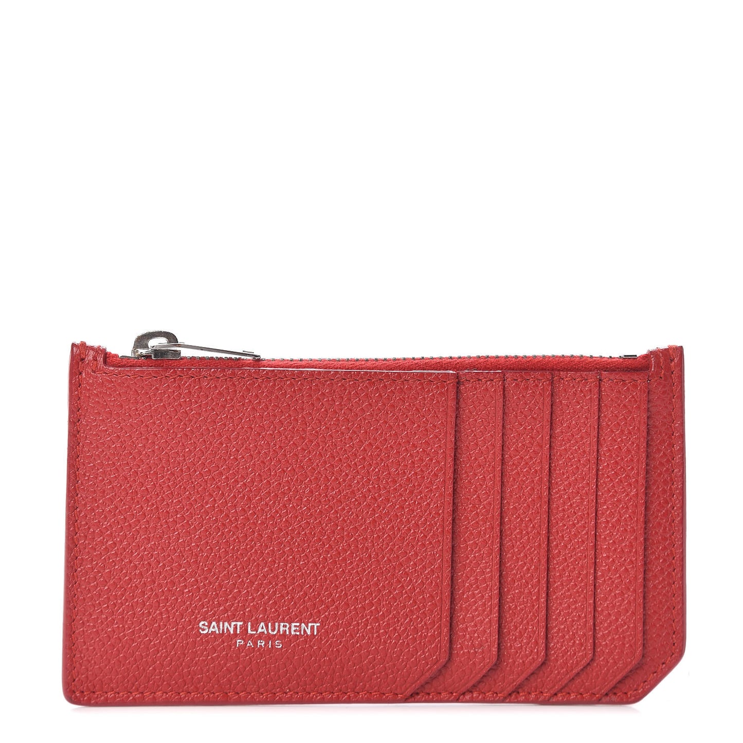 Grained Calfskin 5 Fragments Zip Pouch Card Holder New Red