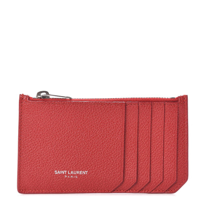 Saint Laurent Grained Calfskin 5 Fragments Zip Pouch Card Holder New Red 1 of 7