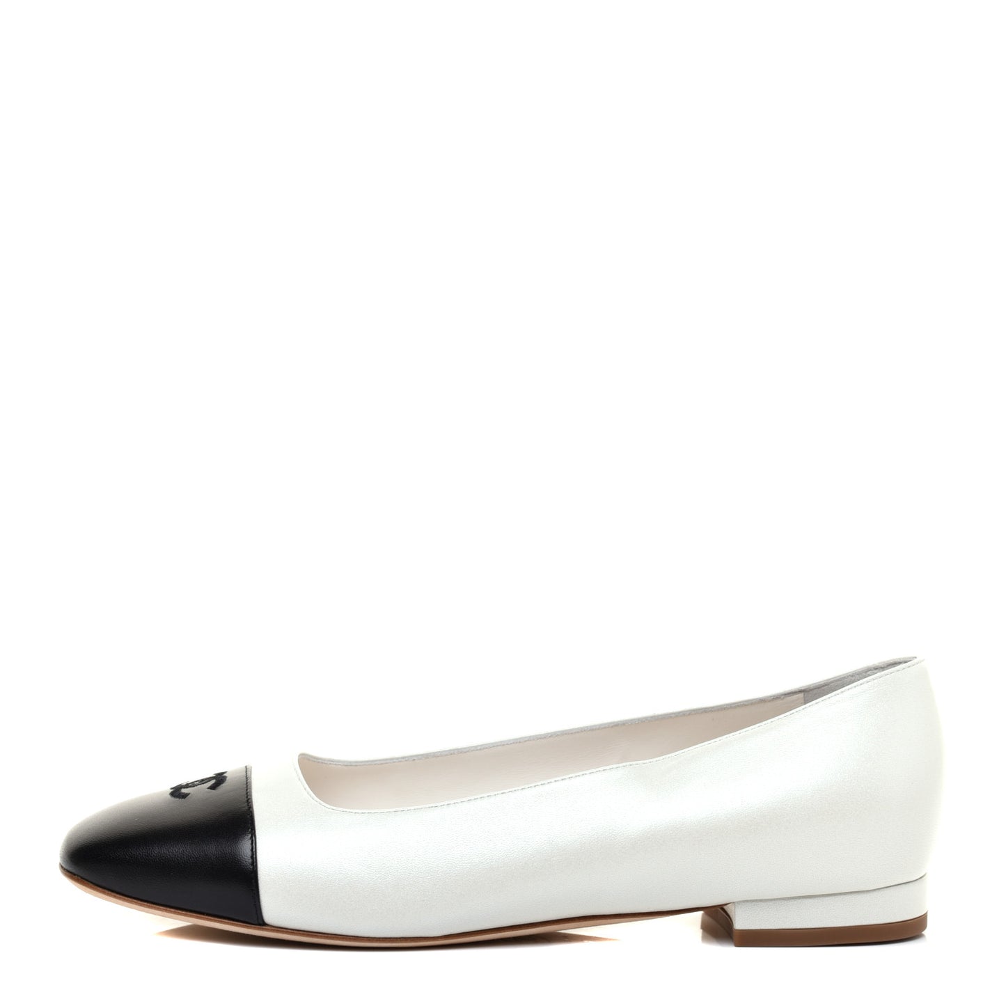 Lambskin Cap Toe CC Ballerina Flats 37.5 White Black