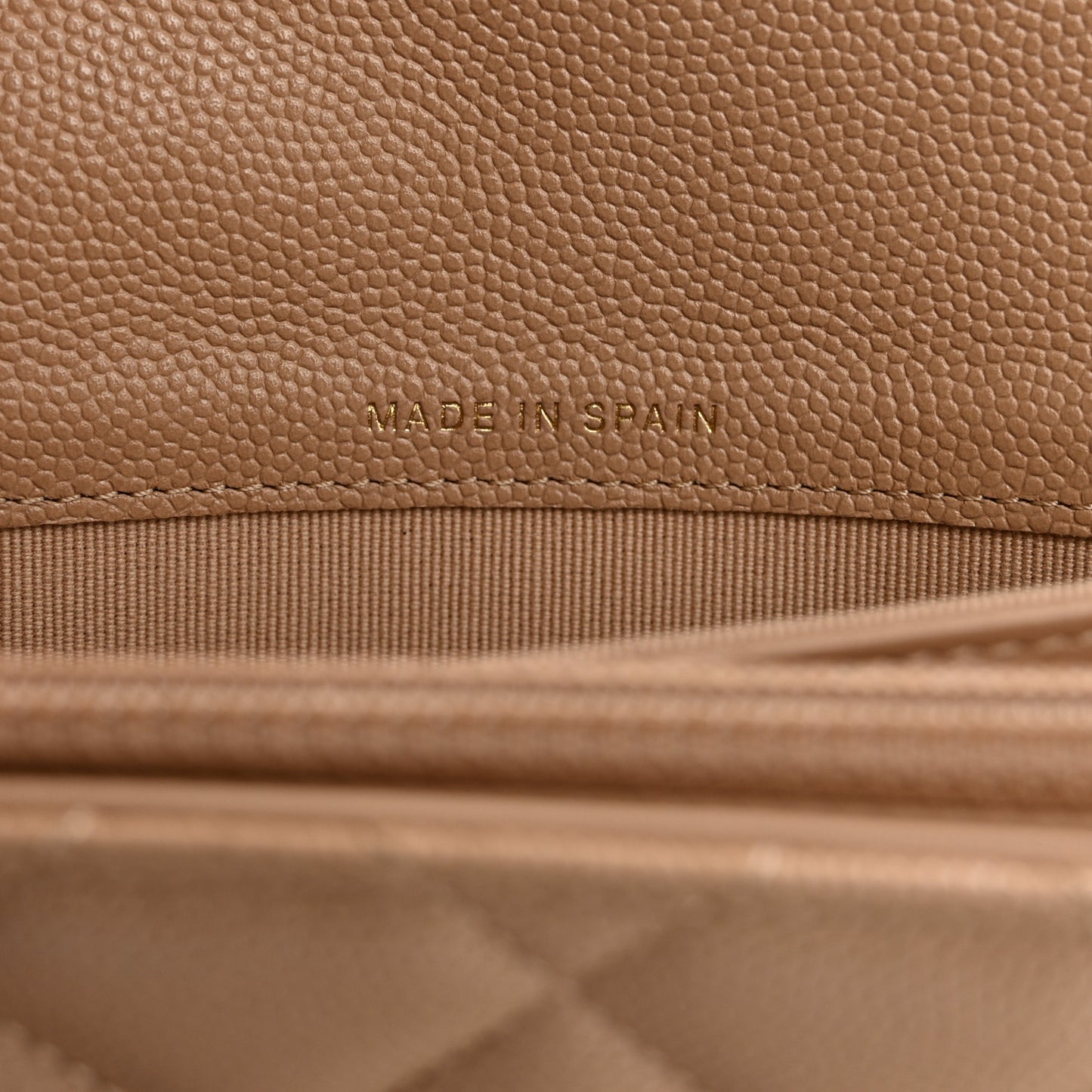 Caviar Quilted Crystal CC Large Gusset Flap Wallet Beige