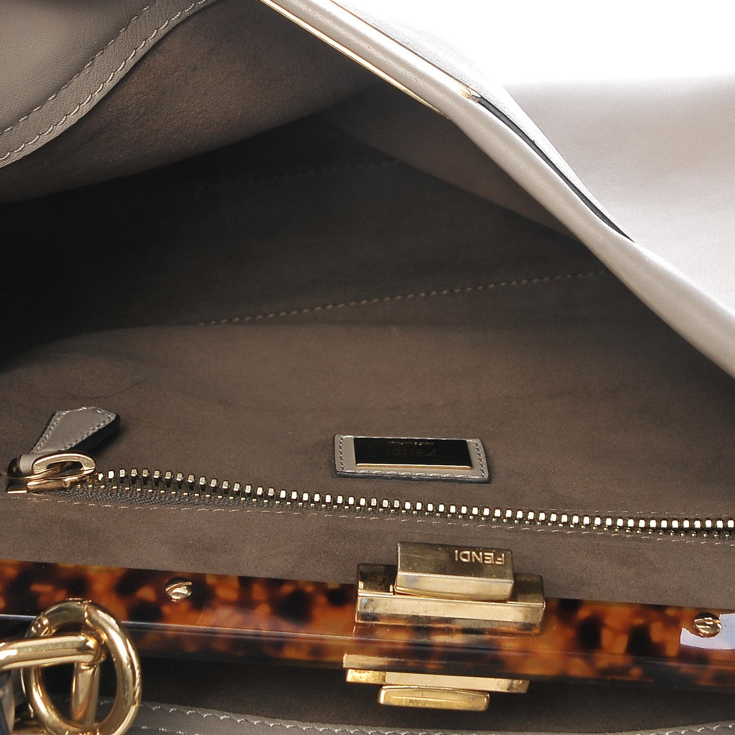 Vitello Seta Plexiglass Tortoise Medium Peekaboo Iconic Satchel Tortora