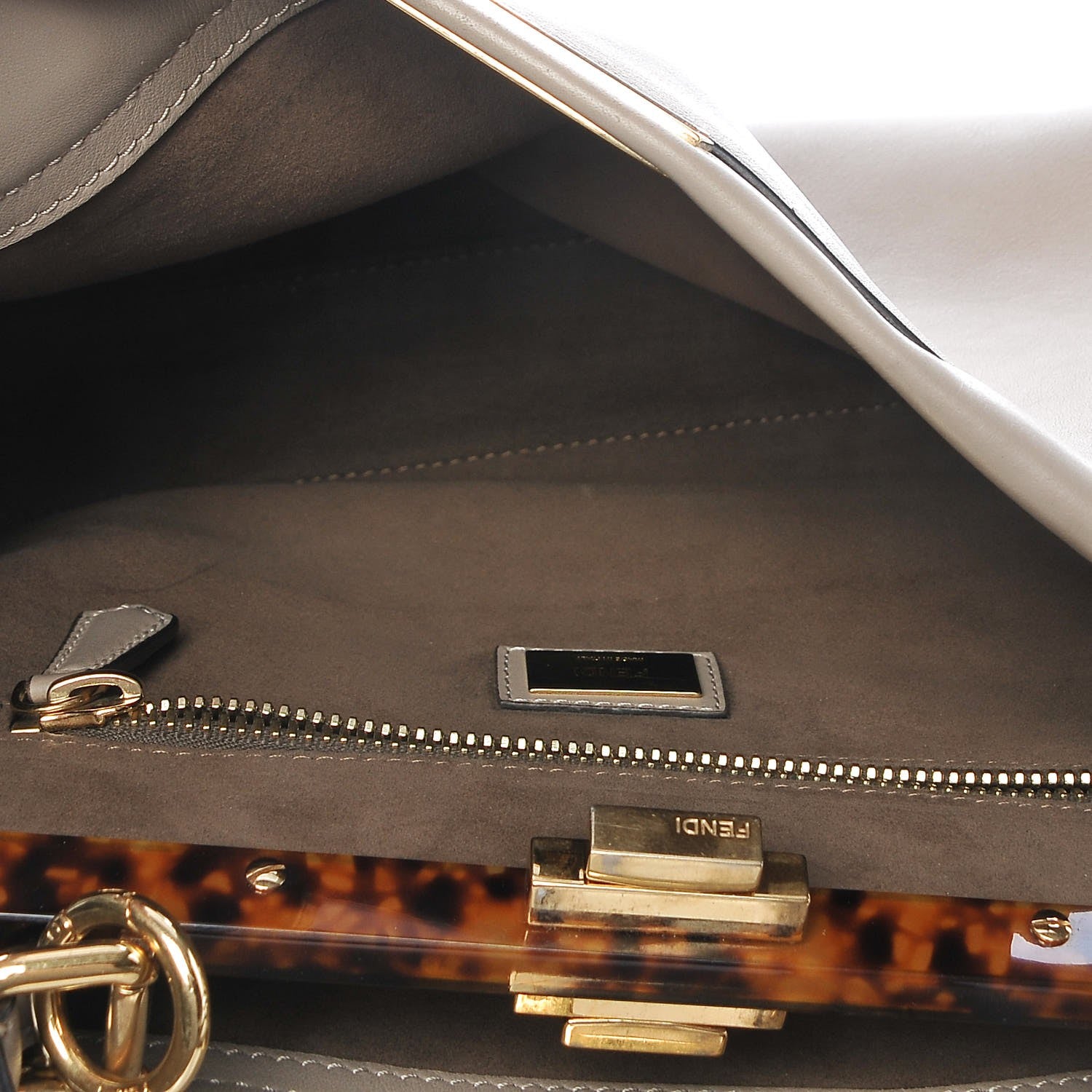 Fendi Vitello Seta Plexiglass Tortoise Medium Peekaboo Iconic Satchel Tortora 6 of 15