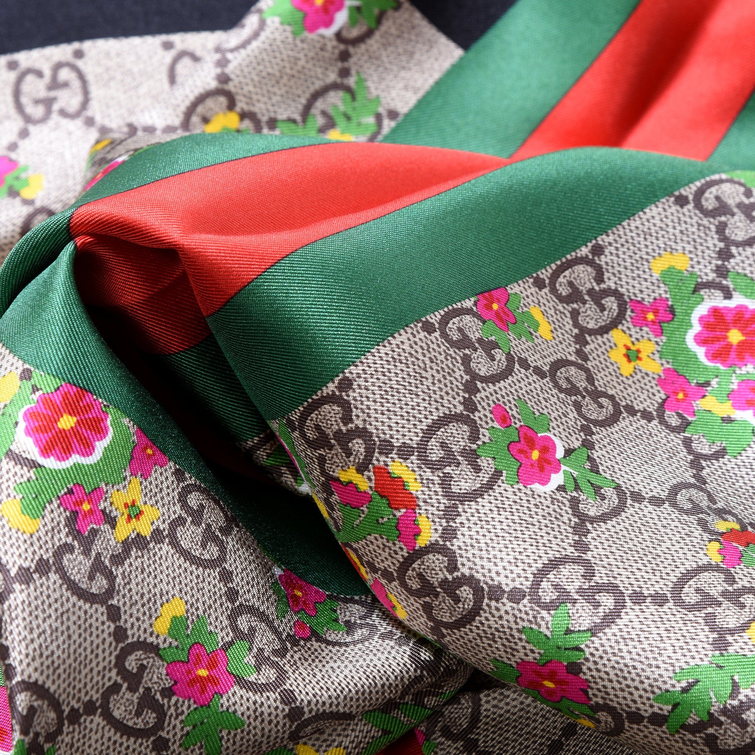 Gucci Silk Monogram Floral Web Square Scarf Black Multicolor 2 of 4