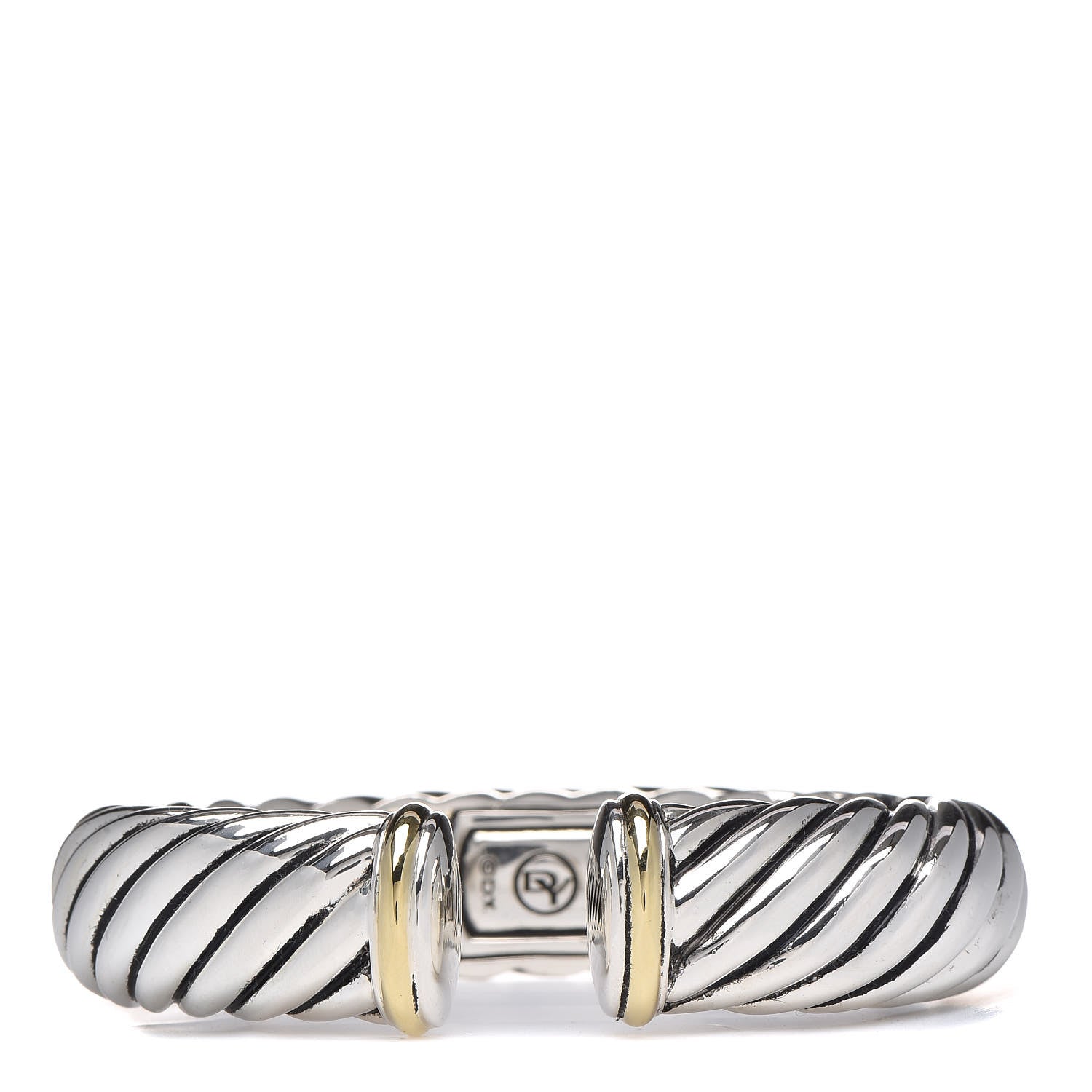 David Yurman Sterling Silver 18K Yellow Gold 15mm Sculpted Cable Cuff Bracelet 1 of 5