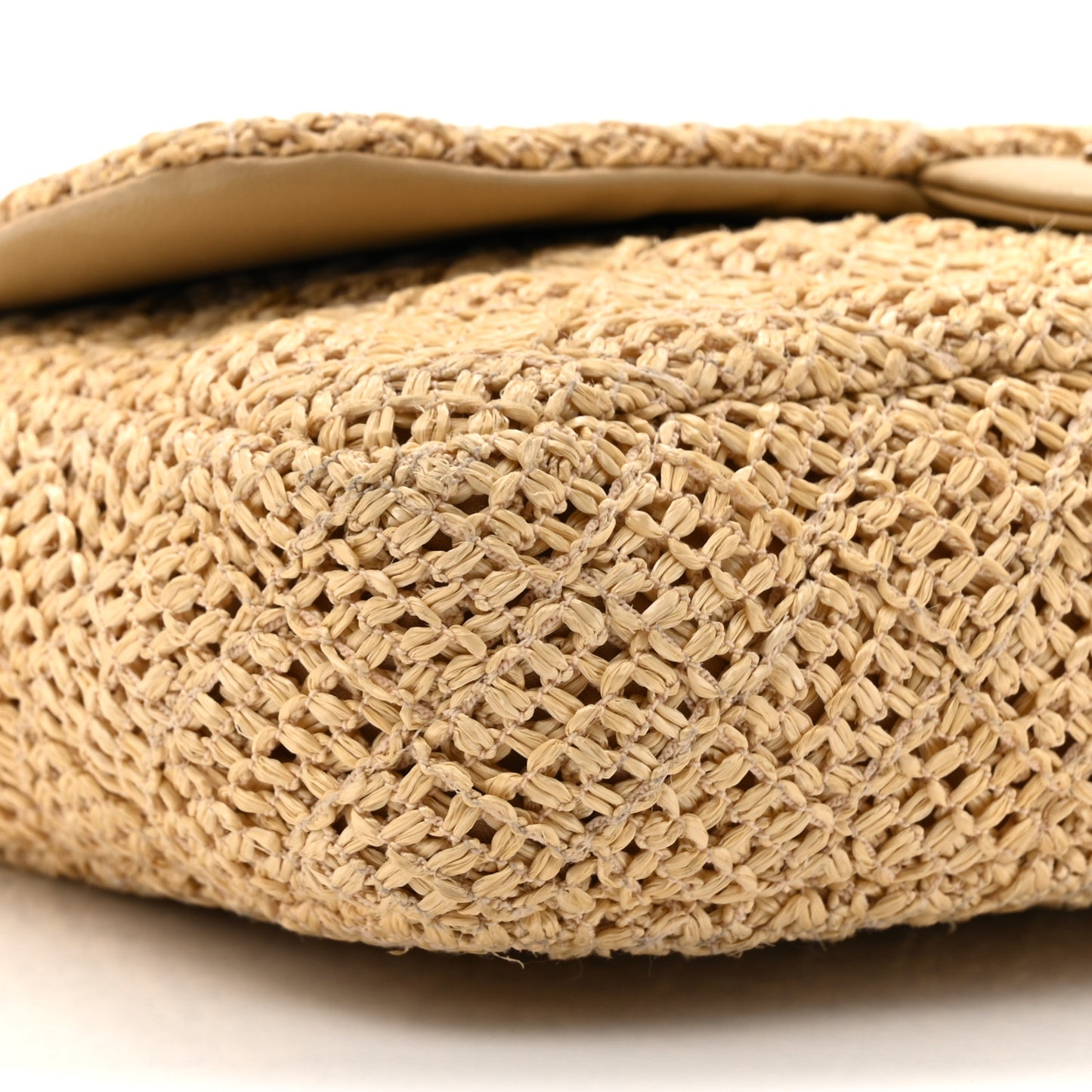 Raffia Crochet Medium Single Flap Bag Beige