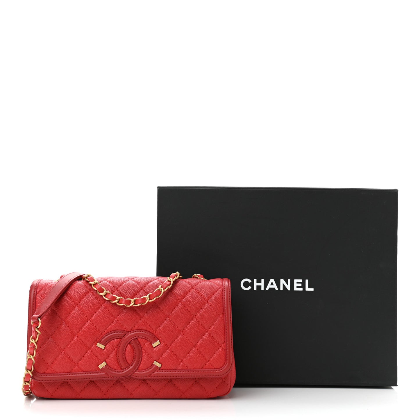 Caviar Quilted Medium CC Filigree Flap Red
