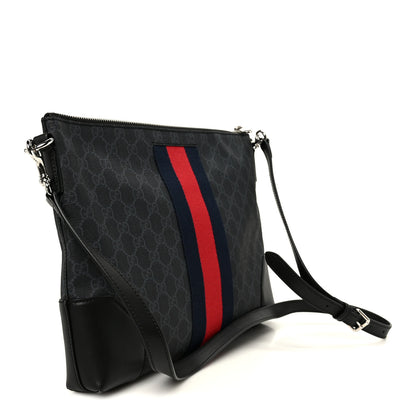 Gucci Soft GG Supreme Monogram Appia Calfskin Web East West Messenger Bag Black Grey 3 of 11