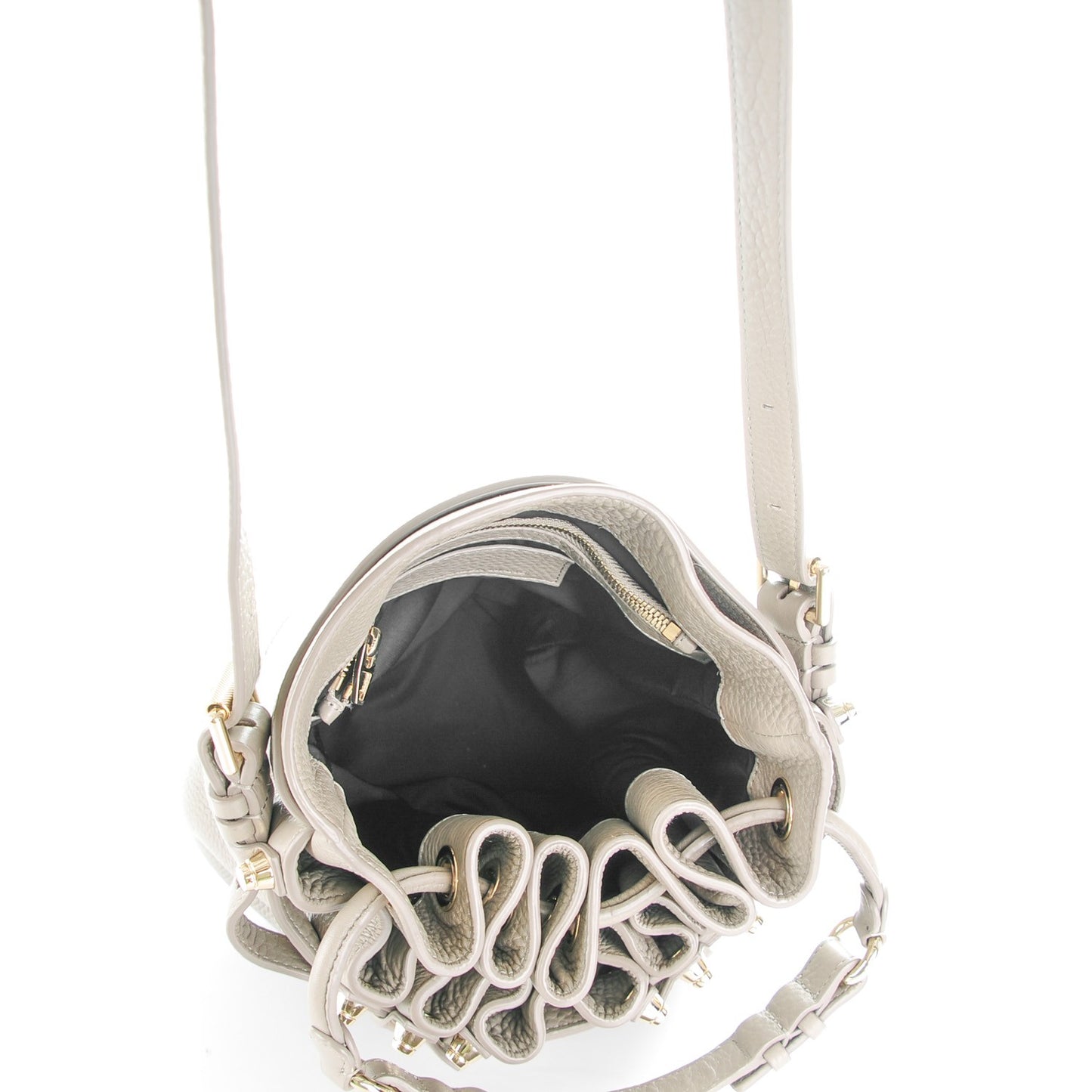 Pebbled Lambskin Diego Bucket Bag Oyster