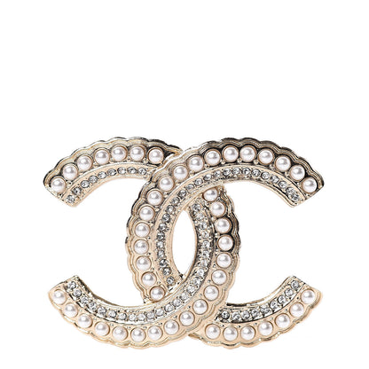 Chanel Pearl Crystal Queen of France CC Brooch Gold 1 of 5