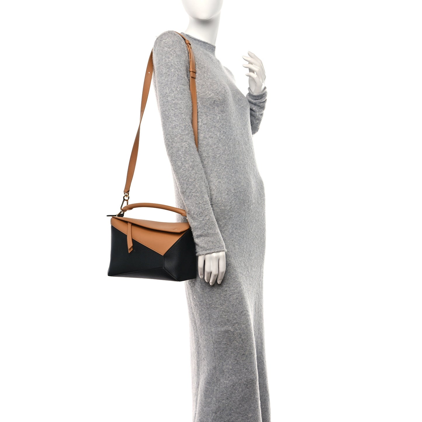 Calfskin Small Puzzle Edge Bag Warm Desert Black