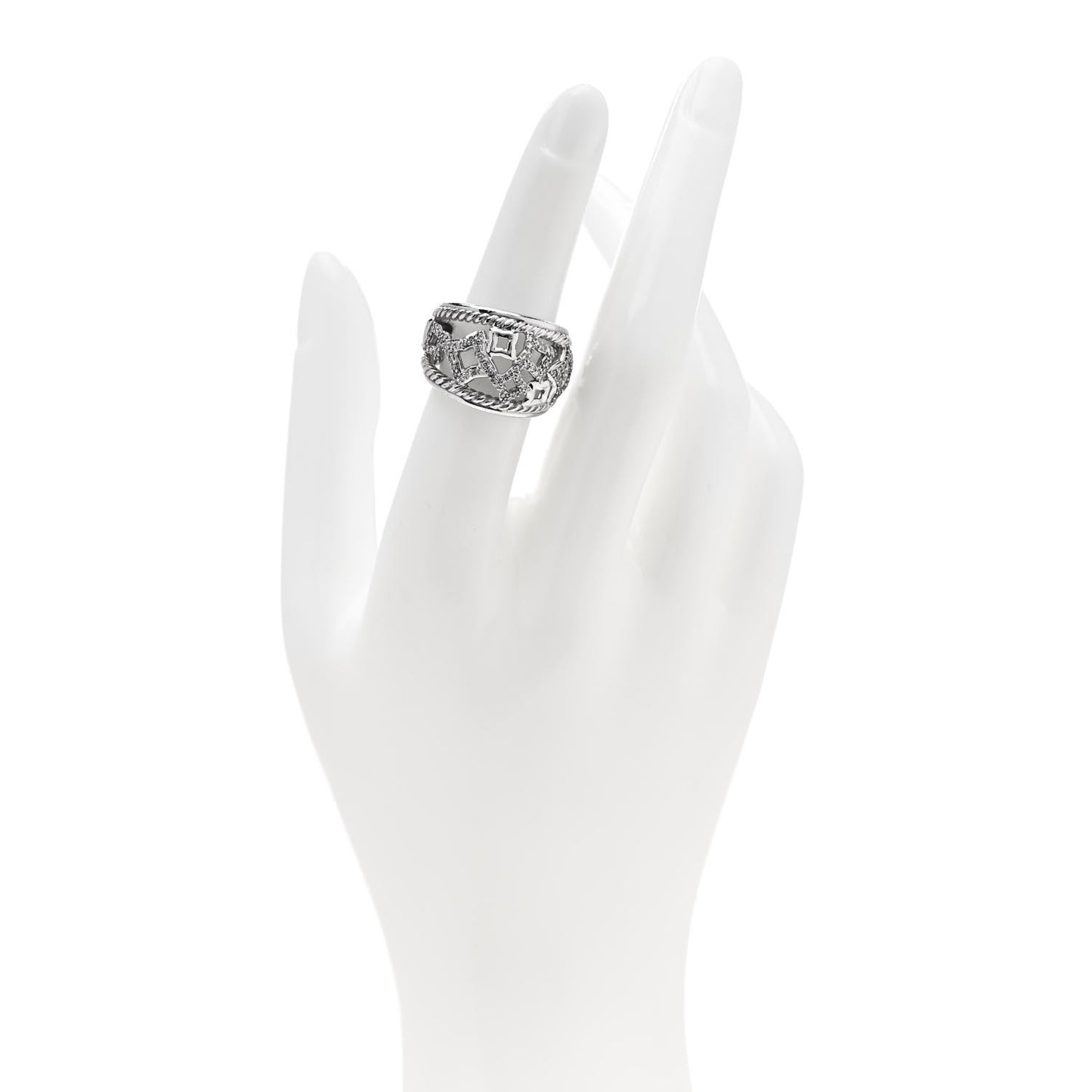 Sterling Silver Diamond 16mm Quatrefoil Ring 52 6