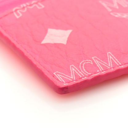 MCM Calfskin Visetos Mini Card Case Neon Pink 7 of 10