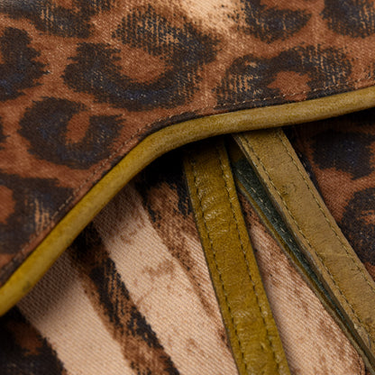 Christian Dior Canvas Leopard Print Ostrich Saddle Bag Brown Green 11 of 14
