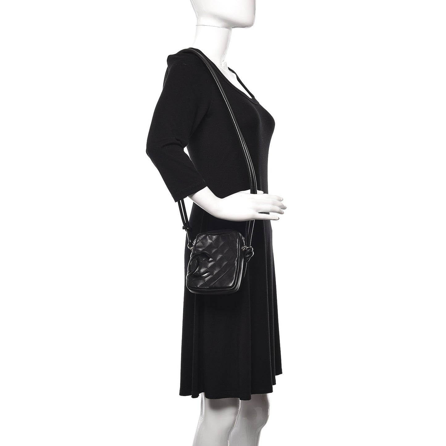 Calfskin Quilted Small Cambon Messenger Black