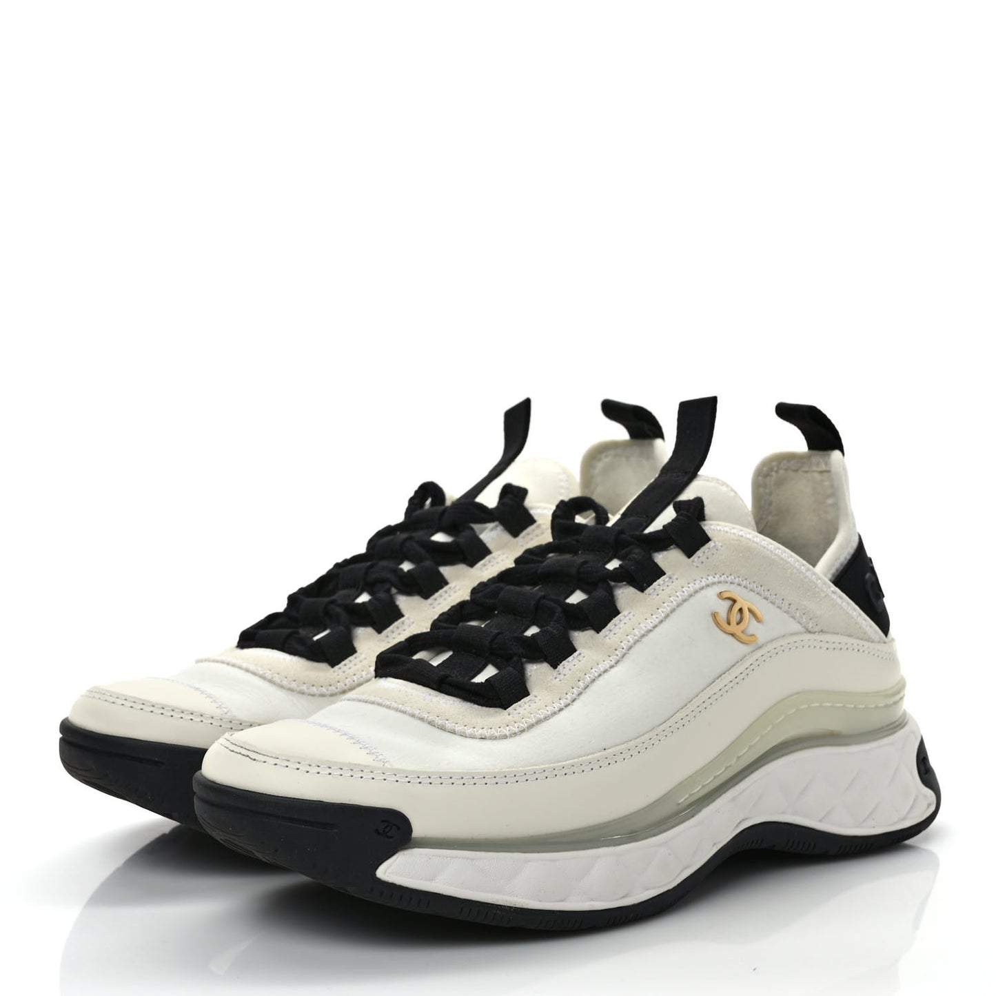 Velvet Calfskin Mixed Fibers CC Sneakers 37.5 Ivory Black
