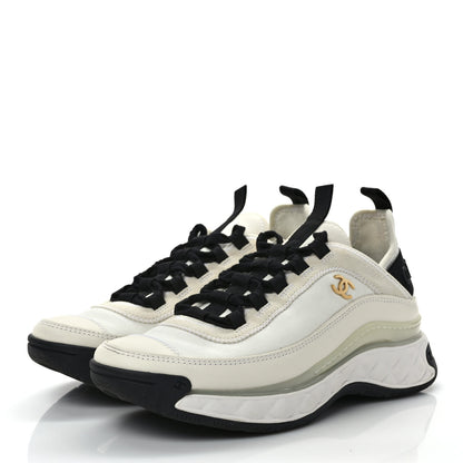 Chanel Velvet Calfskin Mixed Fibers CC Sneakers 37.5 Ivory Black 3 of 9