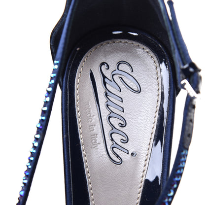 Gucci Vernice Crystal Silk Satin Pump 38.5 Marine 8 of 8