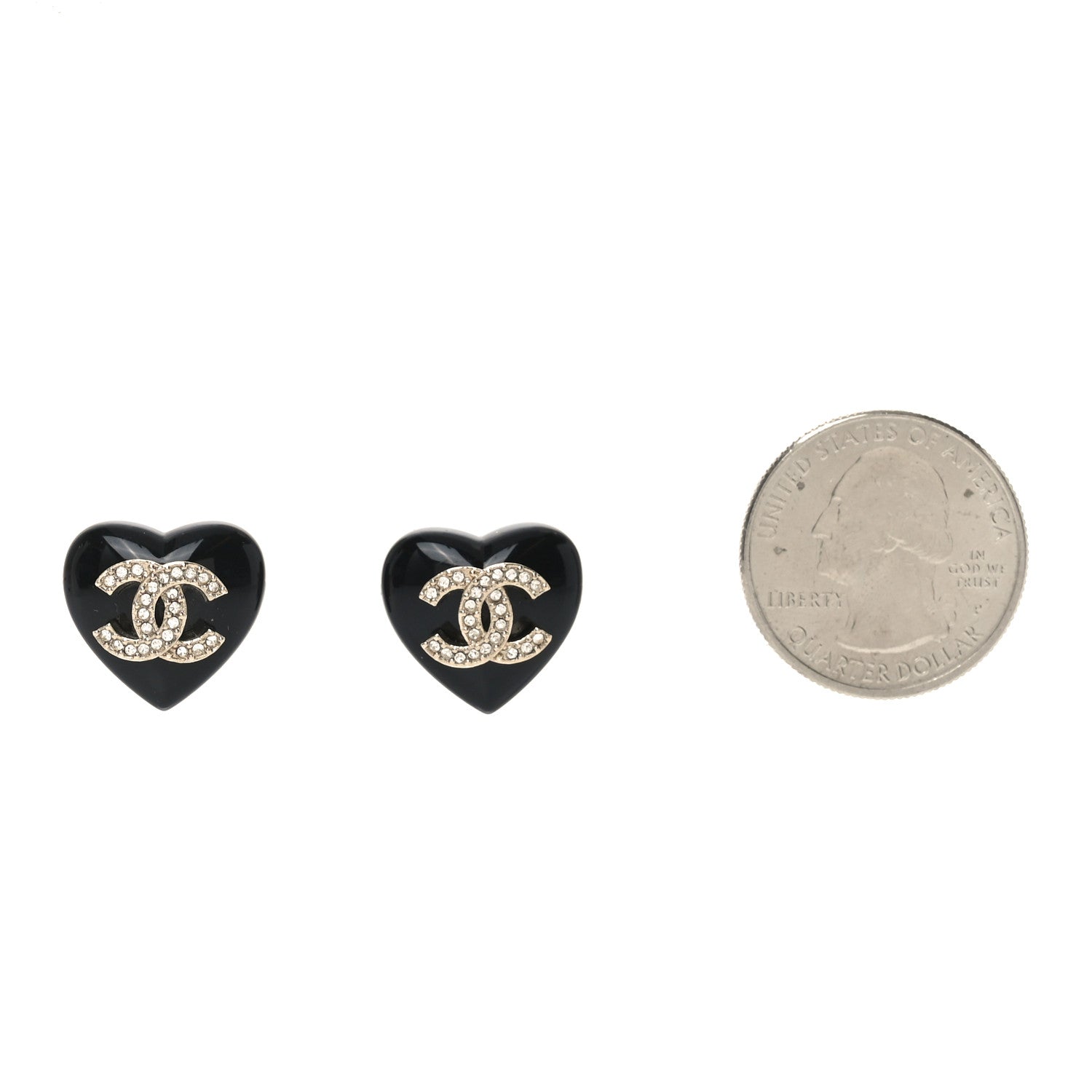 Chanel Resin Crystal CC Heart Earrings Black Gold 2 of 4