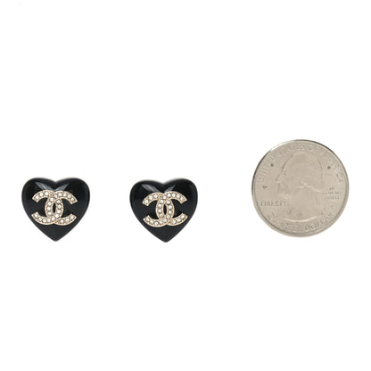 Chanel Resin Crystal CC Heart Earrings Black Gold 2 of 4
