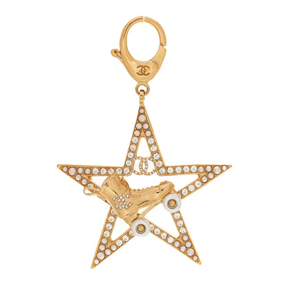 Chanel Crystal Pearl Roller Skate Star Keychain Gold 1 of 4