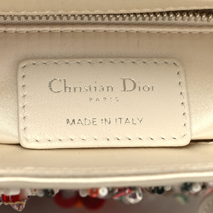 Christian Dior Satin Beaded Floral Embroidered Mini Lady Dior White Multicolor 6 of 12